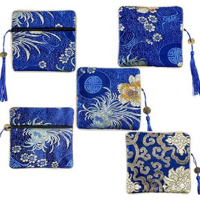 5PCS Jewelry Silk Purse Pouch, Brocade Jewelry Bag Zipper Silk Coin Purse, Chinese Style Embroidered Bag for Women Girls in Kuwait
