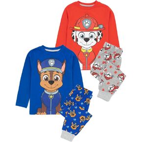 Paw Patrol Pyjamas Kids 2 Pack | Boys Girls Blue Chase And Red Marshall Sets | Long Sleeve Top With Long Bottoms | TV Merch