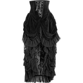 Daisy corsets Womens Top Drawer Steel Boned Black Velvet Victorian Bustle Underbust Corset Dress