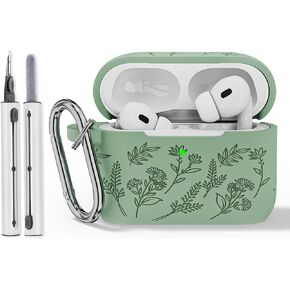 حافظة Filoto Airpod Pro الجيل الثاني، غطاء حافظة Airpod لطيف منقوش عليه زهرة مع مجموعة منظف، غطاء كامل من السيليكون الناعم متوافق مع airpod pro 2case 2023,2021، مصباح أمامي مرئي، أخضر صبار