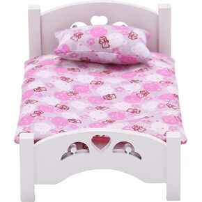 Dollhouse Furniture Mini Kid’s Bed Set, Realistic Bedroom Accessories for 6 inch Dolls, Pink Bedding, White Wood, 1/12 Scale in Kuwait