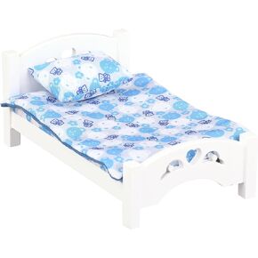 Dollhouse Furniture Mini Kid’s Bed Set, Realistic Bedroom Accessories for 6 inch Dolls, Pink Bedding, White Wood, 1/12 Scale