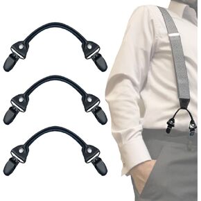 KUNN Suspender Genuine Leather Strips 3 Pcs with Double Clips End 8.5-inch Classic Attachment Replacement for Medieval Y-Back Suspenders,Black