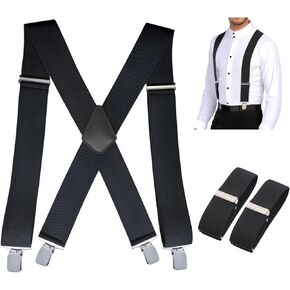 ELEFEA Men's Heavy Duty Sling Clip 2" Wide And 1.4" Suit Armband Set, X Shape Adjustable Length, Work Suspenders For Men
