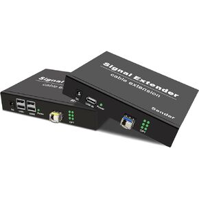 LornCeng USB Extender Over Fiber up to 20KM, USB2.0 Extender Over Single-Mode Fiber Optic, USB Balun Transmitter Receiver Support All Systems, Plug and Play, No Driver, 4 Ports USB2.0