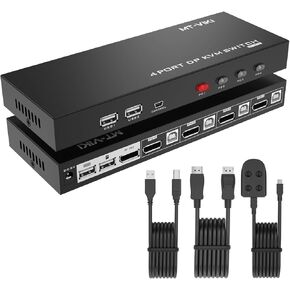 MT-VIKI KVM Switch DisplayPort 4 Port (أحدث إصدار)، 4 في 1 خارج UHD 4K@60 هرتز DP KVM Switcher لـ 4 أجهزة كمبيوتر مشاركة 1 شاشة ولوحة مفاتيح وماوس، مفتاح التشغيل السريع/الزر/سطح المكتب، مع 4 حزم كابلات DP in Kuwait