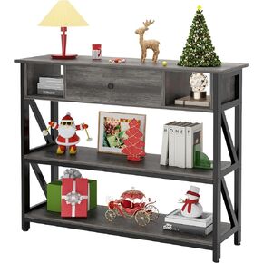Mexin 47 Inch Console Sofa Table with Drawer, Industrial Entryway Table with Storage Shelves, Storage Organizer for Hallway Living Room Couch Foyer Kitchen Counter, Grey Oak