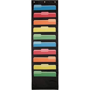 Heavy Duty Storage Pocket Chart for Classroom and Office, 10 Pockets, 3 Over Door Hangers Included, Hanging Wall File Organizer for File Folders, School Mailbox, Home/Office Papers & More (Black)