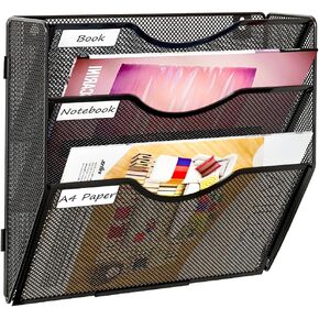 PAG Hanging Wall File Holder Mail Sorter Magazine Rack Office Supplies Metal Mesh Desk Organizer, 6 Tier, Black