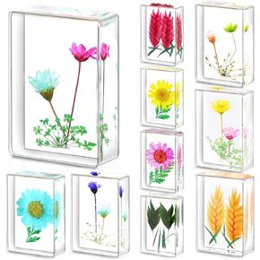 Flower in Resin Specimen 10 Pcs Pressed Flower Paperweight Resin Paperweights, Artificial Resin Amber Specimens, Real Flowers Samples Paper Weights for Kids Scientific Educational Display Supplies