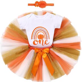 IDOPIP My First Halloween Outfit Baby Girls Pumpkin Romper Tutu Skirt Headband 3PCS Clothes Set for Party Dress up Costume