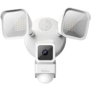 Roku Floodlight Camera for Home Security, Wired Outdoor Security Camera with 270° 1080p HD Night Vision, Dimmable Floodlights, Motion & Sound Detection, Remote Monitoring, 90-Day Subscription Included