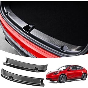 KSGMFED 3 قطع واقي ممتص الصدمات الخلفي لملحقات Tesla Model X 2023 2022، واقي ممتص للصدمات خلفي متوافق مع الملحقات الداخلية للطراز X، واقي غطاء حافة صندوق السيارة (ألياف الكربون ثلاثية الأبعاد) in Kuwait