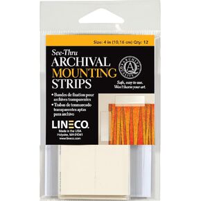 Lineco See-Thru Polyester Mounting Strips, Hingeless Mount Artwork to Mats, Sturdy for Prints, Documents, Photos, Paper and More. 4 inches, Pack of 12