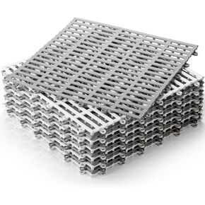 Noamus 12 Pack Interlocking Shower Floor Tiles, 12"x12" Non-Slip Drainage Pool Mat, Modular Vented Bathroom Cushion Mat, TPE Splicing Waterproof Tiles for Deck Patio Balcony Kitchen, White&Gray