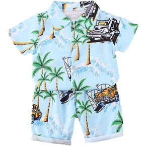 Yanmucy Toddler Baby Boy Summer Clothes 2PCS Hawaiian Leaves Print Button Down Shirt and Shorts Infant Kid Boys Beach outfit