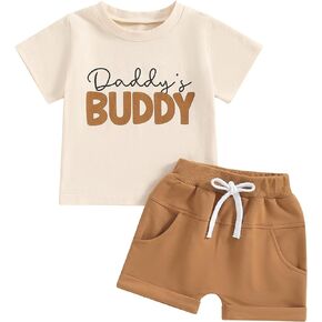 Sprifallbaby Baby Boy Summer Clothes Letter T-Shirt Tops Toddler Boys Outfit Elastic Waist Pockets Casual Cute Shorts Set