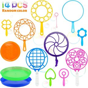 POUYRBA Big Bubble Wands Set, 14pcs Random Color Plastic Giant Bubble Wands Bubble Maker Kids Summer Toy for Outdoor Activities