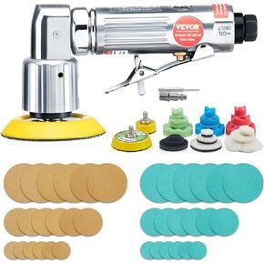 VEVOR 1/2/3 Inch Random Orbital Air Sander, High-Speed 15000RPM Mini Pneumatic Sander for Auto Body Work, 58PCS Air Powered Sander Kit with Sandpapers, Wool Pad, Wavy Sponges