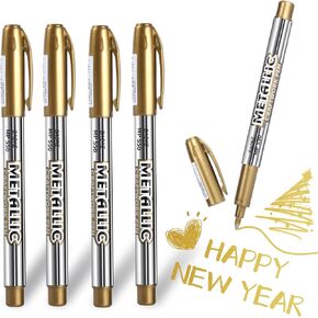 5PCS Gold Pen Metallic Marker Pen, gold gel pen Highlight Marker Gel Pens Glittering Permanent Paint Markers Gloss Wet Shine Effect Art Marker Pens for Painting Card Making