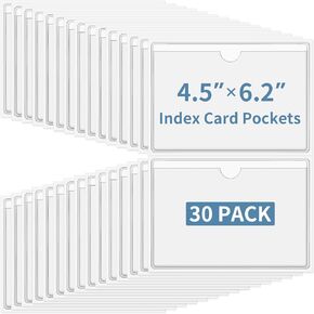 30 Pcs Clear Index Card Pockets, Self-Adhesive Label Pocket for Replaceable Labels with Top Opening, Ideal Index Card Holder for 3x5 Inch Photos, Notes