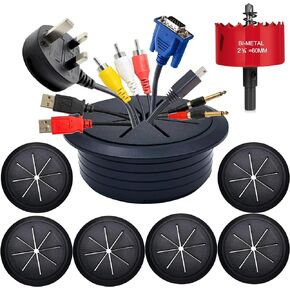 6Pack TV Cord Hider,2-3/8"(60mm) in Wall Cable Management Kit,Cord Hider for Wall Mounted TV,Behind Wall TV Wire Kit Cable Hider,Includes 2 Pass Throughs and Hole Saw Drill Attachment(Black)