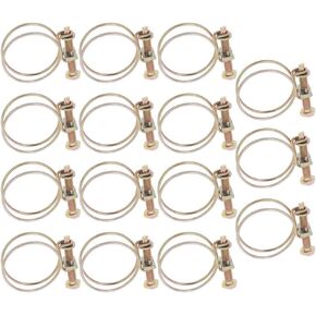 Heyiarbeit 15Pcs Double Wire Hose Clamp Two Wire Clips Iron Bolt Clamp Cable Tight Pump Hose Pipe Clip Fastener Brass Tone 38mm/1.5" Inner Dia