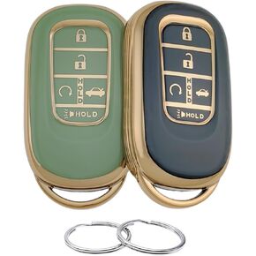 TPU Key Fob Cover Compatible with (5 Buttons) 2022-2025 Honda Accord Civic HR-V CR-V Pilot Sport SI EX EX-L Touring (Black/Black)