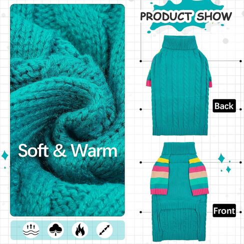 Small Dog Sweater, Turtleneck Pullover with Sleeves, Green S in Kuwait
