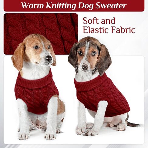 Bonaweite Dog Pullover Sweater, Soft Puppy Turtleneck Sweater for Small Medium Dogs Cats, Cable Knitwear Outfit, Dog Winter Clothes for Cold Weather in Saudi Arabia