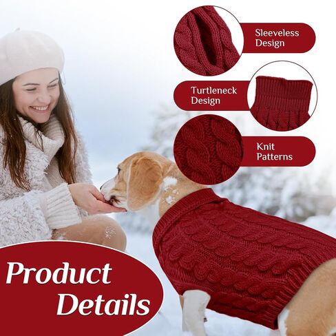 Bonaweite Dog Pullover Sweater, Soft Puppy Turtleneck Sweater for Small Medium Dogs Cats, Cable Knitwear Outfit, Dog Winter Clothes for Cold Weather in Saudi Arabia