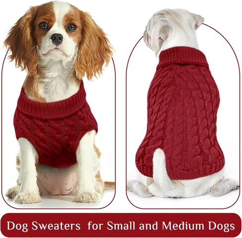 Bonaweite Dog Pullover Sweater, Soft Puppy Turtleneck Sweater for Small Medium Dogs Cats, Cable Knitwear Outfit, Dog Winter Clothes for Cold Weather in Saudi Arabia