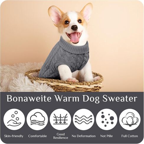 سترة صوفية للكلاب من Bonaweite، سترة ناعمة بياقة مدورة للكلاب الصغيرة والمتوسطة والقطط، ملابس تريكو للكابل، ملابس شتوية للكلاب للطقس البارد in Kuwait
