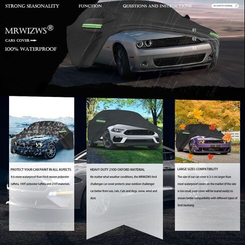 غطاء سيارة لسيارة موستانج، فورد موستانج (1965-1973/1994-2023)، قماش أكسفورد 210D، مقاوم للأشعة فوق البنفسجية ومقاوم للماء بنسبة 100%، غطاء سيارة، أغطية سيارة مقاومة للماء in Kuwait