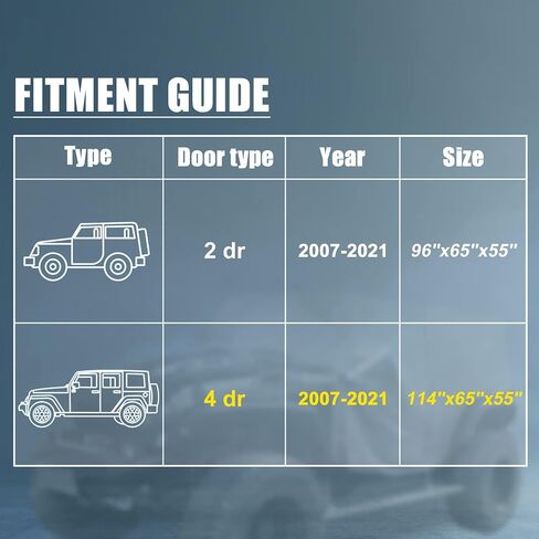 غطاء سيارة الدفع الرباعي X AUTOHAUX غطاء كابينة لسيارة Jeep Wrangler JK JL Hardtop 4 أبواب 2007-2021 حماية من الغبار والشمس في الهواء الطلق 210D أكسفورد مع سحاب باب السائق أسود in Kuwait