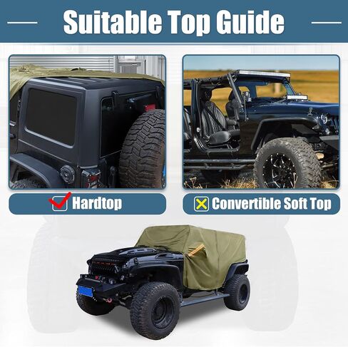غطاء سيارة الدفع الرباعي X AUTOHAUX غطاء كابينة لسيارة Jeep Wrangler JK JL Hardtop 4 أبواب 2007-2021 حماية من الغبار والشمس في الهواء الطلق 210D أكسفورد مع سحاب باب السائق أسود in Kuwait
