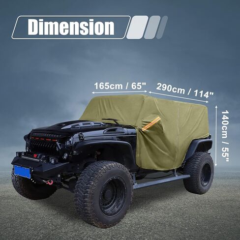 غطاء سيارة الدفع الرباعي X AUTOHAUX غطاء كابينة لسيارة Jeep Wrangler JK JL Hardtop 4 أبواب 2007-2021 حماية من الغبار والشمس في الهواء الطلق 210D أكسفورد مع سحاب باب السائق أسود in Kuwait