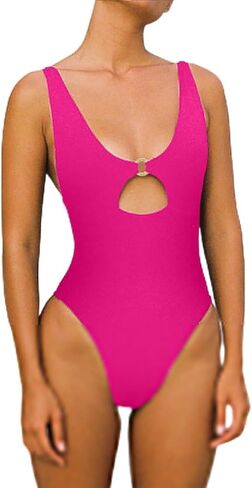 HYPERFIRE Women's Sexy Cut Out Ring Front Tummy Control Bathing Suit Backless High Cut Swimsuits One Piece in Saudi Arabia