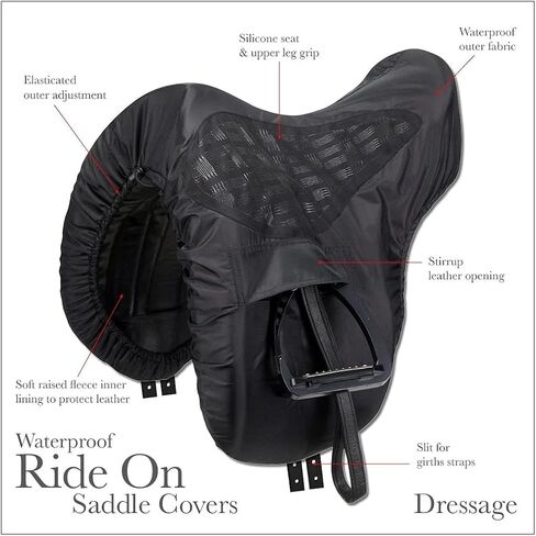 LeMieux ProKit Ride On Dressage Saddle Cover in Black with Silicone Grip Seat, Waterproof Polyester Outer & Fleece Lining - One Size in Saudi Arabia