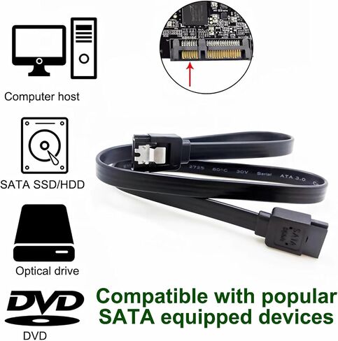 OHKIKOME SATA Cable III 3 Pack, SATA Cable 6Gbps Straight Data Cable with Locking Latch 15.7 Inch Compatible for SATA HDD, SSD, CD Driver, CD Writer - Black in Saudi Arabia