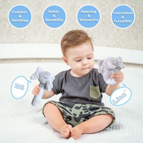 مجموعة هدايا خشخيشة للأطفال من 3 قطع من نومياول - هدايا استحمام للأطفال للجنسين لحديثي الولادة - ألعاب هزازة على شكل فيل ناعم محبب على شكل جرس يدوي، هدايا حديثي الولادة لسلة هدايا الأطفال، ألعاب الأولاد والبنات من عمر 0 ​​إلى 6 أشهر in Kuwait