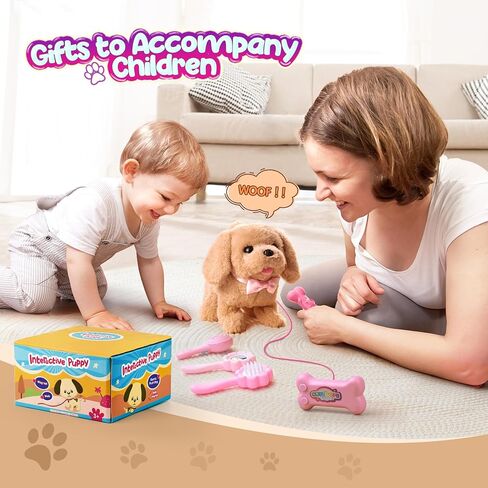 صندوق ستوكاستيك للمشي والنباح على شكل جرو لعبة كلب مع جهاز تحكم عن بعد، لعبة كلب جرو من القطيفة الإلكترونية، لعبة كلب تفاعلية للأطفال الصغار، هدية للأحفاد البنات in Kuwait