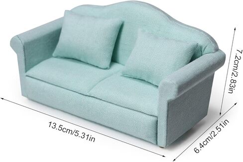 Dollhouse Couch Miniature Furniture Sofa with Pillows for Living Room Desktop Decoration Fabric Sofa Mini Home Scene Accessories Ornament (Double Sofa, White) in Kuwait