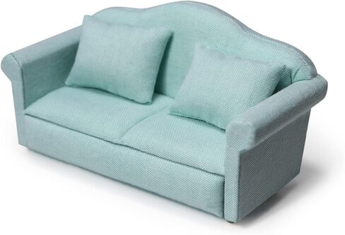 Dollhouse Couch Miniature Furniture Sofa with Pillows for Living Room Desktop Decoration Fabric Sofa Mini Home Scene Accessories Ornament (Double Sofa, White) in Kuwait