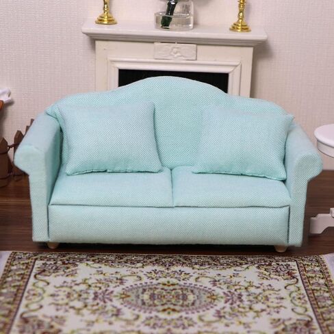 Dollhouse Couch Miniature Furniture Sofa with Pillows for Living Room Desktop Decoration Fabric Sofa Mini Home Scene Accessories Ornament (Double Sofa, White) in Kuwait