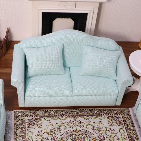 Dollhouse Couch Miniature Furniture Sofa with Pillows for Living Room Desktop Decoration Fabric Sofa Mini Home Scene Accessories Ornament (Double Sofa, White) in Kuwait