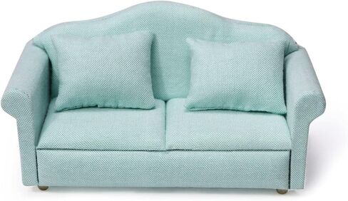 Dollhouse Couch Miniature Furniture Sofa with Pillows for Living Room Desktop Decoration Fabric Sofa Mini Home Scene Accessories Ornament (Double Sofa, White) in Kuwait