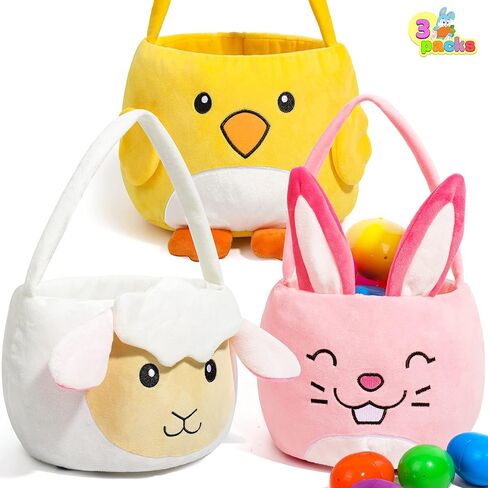 JOYIN 3 Plush Easter Baskets 12.8"x8.7" Cute Bunny & Chicken & Sheep Basket with Handles for Baby Kids Easter Egg Hunting, Party Supplies, Decorations, Gifts in Saudi Arabia
