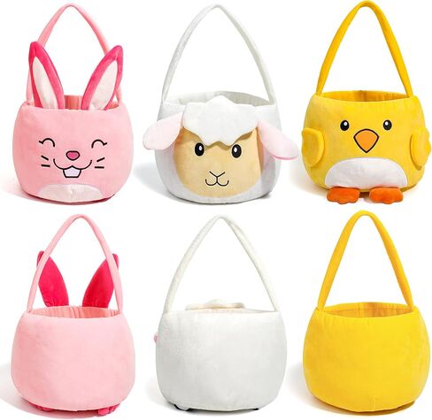 JOYIN 3 Plush Easter Baskets 12.8"x8.7" Cute Bunny & Chicken & Sheep Basket with Handles for Baby Kids Easter Egg Hunting, Party Supplies, Decorations, Gifts in Saudi Arabia
