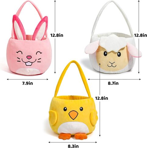 JOYIN 3 Plush Easter Baskets 12.8"x8.7" Cute Bunny & Chicken & Sheep Basket with Handles for Baby Kids Easter Egg Hunting, Party Supplies, Decorations, Gifts in Saudi Arabia